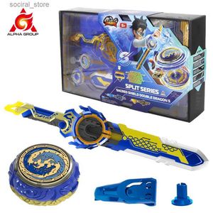 Spinning Top Infinity Nado 6 Split Series-Sacred Shield Double Dragon S Glowing Spinning TopDeluxe Sword Launcher With Lakeble Scabbard L240402