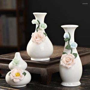 Vaser 1pc Creative Rose Hand Pinched Flower Ceramic Vase Nordic Home Living Room Dining Decorative Dry Container Smallvase