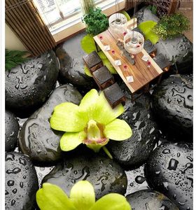 壁紙3D壁紙防水水滴蘭の石の浴室の床PVC