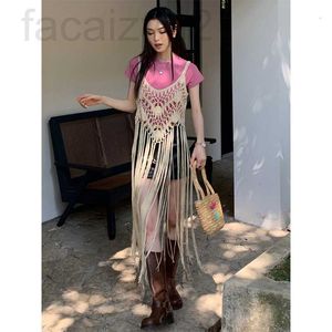 Casual Dresses New Fashion Women Summer Long Maxi 2024 New Fashion Design Sense Handmade Hooked Tassel Bohemian Style Suspended Outer party Shirt Dress for Women