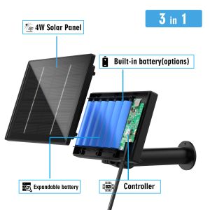 Câmeras 4W Painel solar à prova d'água construído 18650 Bateria ao ar livre 2m Cabo carregado USB TPYE C DC5V 12V Powered for Security Wi -Fi Câmera