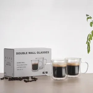 Vinglas 2st dubbla väggglaskoppar öl kaffekopphjärtkoppar värmebeständig anti-scaling handtag dryck mugg te muggs transparent dricker