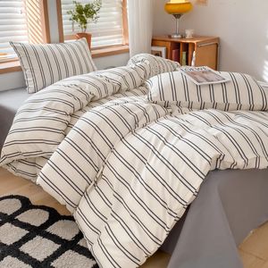 Mode sängkläder täcke täcke set lakan kudde 100% bomullsbäddsäcke linne nordisk klassisk hemtextil mjuk andas 240325