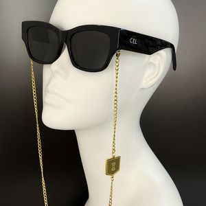 Womens designer square sunglasses with acetate fiber cat eyes paired with exquisite luxury exclusive shield chain C40197 neutral luxury sunglasses