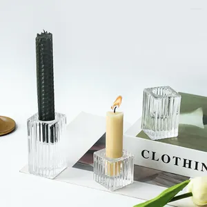 キャンドルホルダーノルディックスクエアコラムガラスクリスタルホルダーロマンチックなキャンドルライトディナー小道具シンプルなホームテーブル装飾