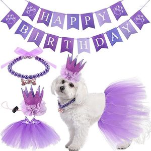 Dog Apparel Pet Supplies Happy Birthday Party Decoration Banner And Necklace Crown Yarn Dress For Pets Dogs Accessories