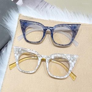 Solglasögon 2024 Cat Eye Anti-Blue Light Glasses Women Fashion Transparent Computer Optical Frame Retro Myopia Eyeglasse