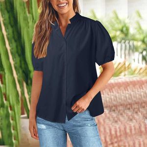 Camicette da donna Summer Bottle Down Shirts 2024 Short Lantern V Neck Cotton Cine Dressy Cashy Ladies Tops