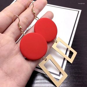 Dangle Earrings Korean Version Of The Fashion Temperament Retro Red Wood Square Geometric Stitching Exquisite Women's Jewelry