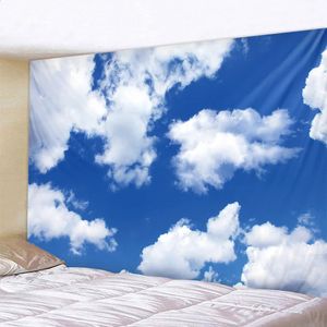 Mavi gökyüzü ve beyaz bulutlar goblen duvar asılı hippi oda arka plan bezi boho ev dekor petrol yoga paspas kanepe yatak sayfası 240321