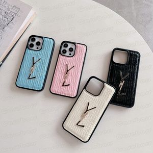 Classic Polish Leather Mobile Phone Case for iPhone 15 14 13 12 Mini 11 Pro Max X Xs Xr 8 7 Plus Emboss Top Trendy Design Letter Shockproof Wrinkle Cover