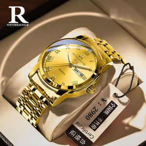 Ruizhiyuan Gold Mechanical Men's samma stil Par dubbel kalenderkvartsklocka