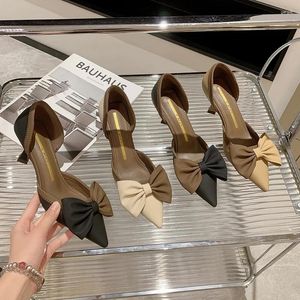 Dress Shoes Pointed High Heels For Women In Spring Summer And Autumn 2024 Korean Fashion Slim Heel Bow Single Shoe