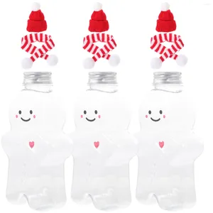 Vaser 3 Set Juice Christmas Drink Bottle Clear Plastic Bottles Gingerbread Man Cotton Milk