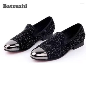 Casual Shoes Handmade Rhinestone Men Suede Black Crystal Loafers Party Wedding Metal Tip Men's Flats