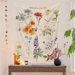 Tapestries Simple Ins Style Flower Tapestry Wall Hanging Botanical Print Floral Wildflower Nature Bakgrund Tyg Heminredning