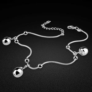 Anklets sommar mode söt liten ple ankel för kvinnor 925 sterling silver retro flicka ankel ben kedja strand smycken tillbehör l46