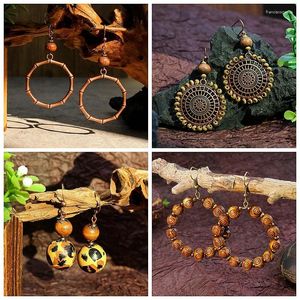 Dangle Earrings Boho Wood Round Geometric Drop 2024 Vintage Summer Statement Fashion Jewelry Gift Wholesale