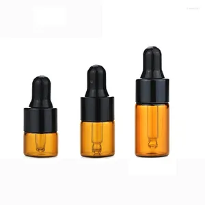 Bottiglie di stoccaggio bottiglia essenziale olio essenziale vetro vuoto marrone scuro trasparente 1 ml 2 ml da 3 ml di imballaggio cosmetico per piccole essenze