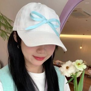 Ball Caps Solid Color Bow Baseball Cap Casual Adjustable Sunscreen Hat Korean Style Sun Wide Brimmed Peaked Student