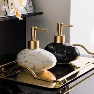 Flytande tvål dispenser kreativ oval guld pläterad marmorerad keramisk lotion flaska dusch gel schampo arrangör press badrum