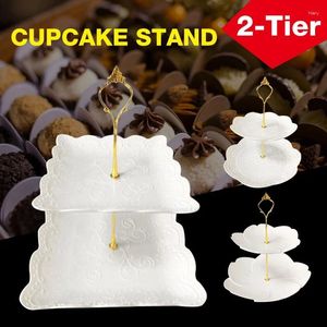 Tallrikar 1 st vintage Desktop Cupcake Plate Stand Wedding Birthday Party Dessert 2-Tier Display Tower