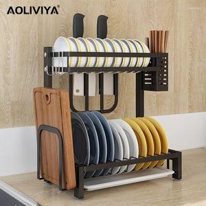 Armazenamento de cozinha Sh SH Aoliviya Desktop Rack Rack de pratos de drenagem de aço inoxidável e utensílios de cozinha Cabinete de racks Organize