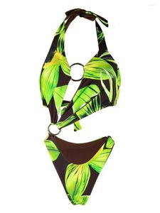 Swimwear's Swimwear Bl Women 2024 Swimsuit Leaf One Piece Ladies Sexy Halter Pushup