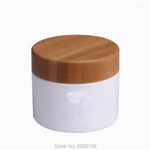 Storage Bottles 100g White Plastic Cream Jar With Bamboo Cover Wooden Lid Empty Cosmestics Packing Container High Quality Pot. 10Pcs/Lot