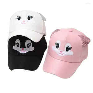 Top kapakları 2024 ilkbahar yaz çocuk kızlar kızlar baş beyzbol şapkaları pullu kulaklar karikatür bebek güneşi zirveli snapback