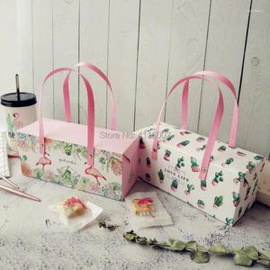 Gift Wrap 100pcs Flamingo Design Paper Box With Handle Cake Bakery Cookies Muffin Package 24.5 8.5 10.5cm