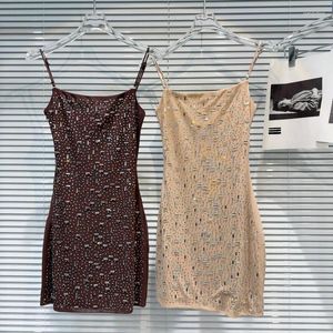 Casual Dresses Prepomp 2024 Summer Collection ärmlös Sexig strass diamanter Mesh Spaghetti Strap Short Dress Women GP592