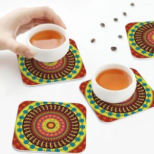 Table Mats Mexican Huichol Art Coasters PVC Leather Placemats Non-slip Insulation Coffee For Decor Home Kitchen Dining Pads 4 Shapes