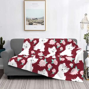 Cobertores Sofá Fleece Westie Dogs and Rose Flowers Throe Blannel Flannel West Highland White Terrier Puppy para Bed Car Couch