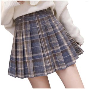 Röcke Falten Rock Frauen Herbst Winter Sexy Retro High Taille BF Plaid Harajuku Mini Einfache JK Fashion College Vintage Faldas Gemütlich