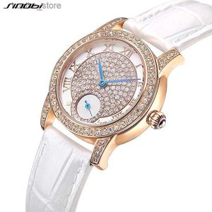 Kvinnors klockor Sinobi Fashion High-End Women Es Diamond Ladies Quartz Wristes White Leather Elegant Womans Clock 5 Bar Waterproof L240402