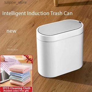 Avfallsfack 7L/9L papperskorgen kan smart sensor skräp kan för vardagsrum kök av papperskorgen badrum vattentätt smal söm lagring sopor tenn l46