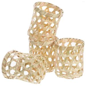 キャンドルホルダー4 PCS Bamboo Weaving Crabe Coup Sleeves手作りカバー装飾ガラス織り保護カップ