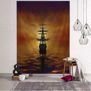 Taquestres Sala decoração de arte de tapeçaria Retro Pirata Ship Home Wall Blanket Landscape Pintura a óleo Fundo de fundo de fundo