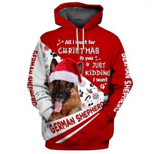 Felpa con cappuccio da uomo hx animali domestici cani natalizi pastore tedesco stampato 3d con cappuccio di abbigliamento sportivo casual da uomo per donne abbigliamento regali di Natale goccia