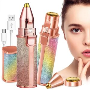 Bärbar 2 i 1 Electric Epilator Eyebrow Trimmer Female Body Facial Lipstick Form Hårborttagning Kvinnor smärtfri Razor Shaver 240325