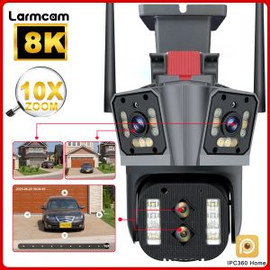 Камеры 16MP 8K Wi -Fi IP Camera 10x Zoom Three Screen Four Lins Security Video Camera Ptz Supillance AI Отслеживание широкоугольник