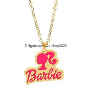 Pendant Necklaces Cute S Letter Pink Color Round With Gold Link Chain Girls Princess Party Jewelry Charms Fashion Design Accessories F Dhzix