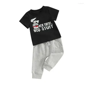 Set di abbigliamento per la giornata di pasquale un outfit a maniche corte lettere a maniche t-shirt da jogger set di pantaloni set per bambini casual estate