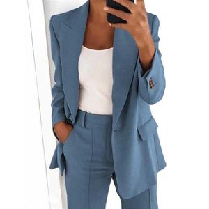 Donna venduta a caldo signore a manica lunga vestito di colore solido e pantaloni impostati per l'ufficio formale femminile blazer