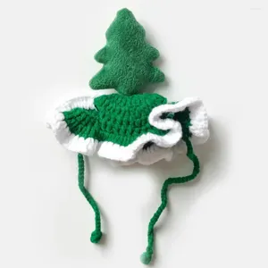 Cappello per animali domestici abbigliamento per cani per lana fatta invernale Cappelli natalizi a maglia a mano accogliente Design di un albero di Natale vestito per copricapo autunno morbido