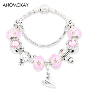 Charme Armbänder schöne rosa Kristall Herz Travel Flugzeug Diy Perlen Armband Girl Jungen Schmuck Geschenk