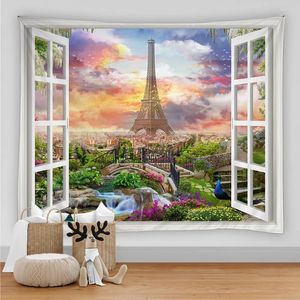 Tapissries Paris Iron Tower Landscape Tapestry Mandala vägg hängande boho sovrumsmatta soffa