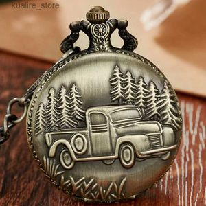 Pocket Watches Antique Bronze Small Car Mechanical Pocket Women Necklace Chain Rtero fob es gifts L240402