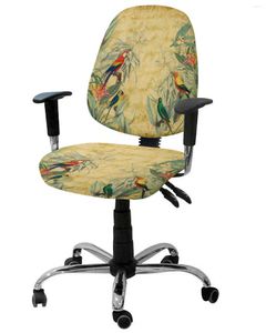 Stol täcker papegoja blommor växt retro elastisk fåtölj dator täcker sträcka borttagbart kontor slipcover split säte